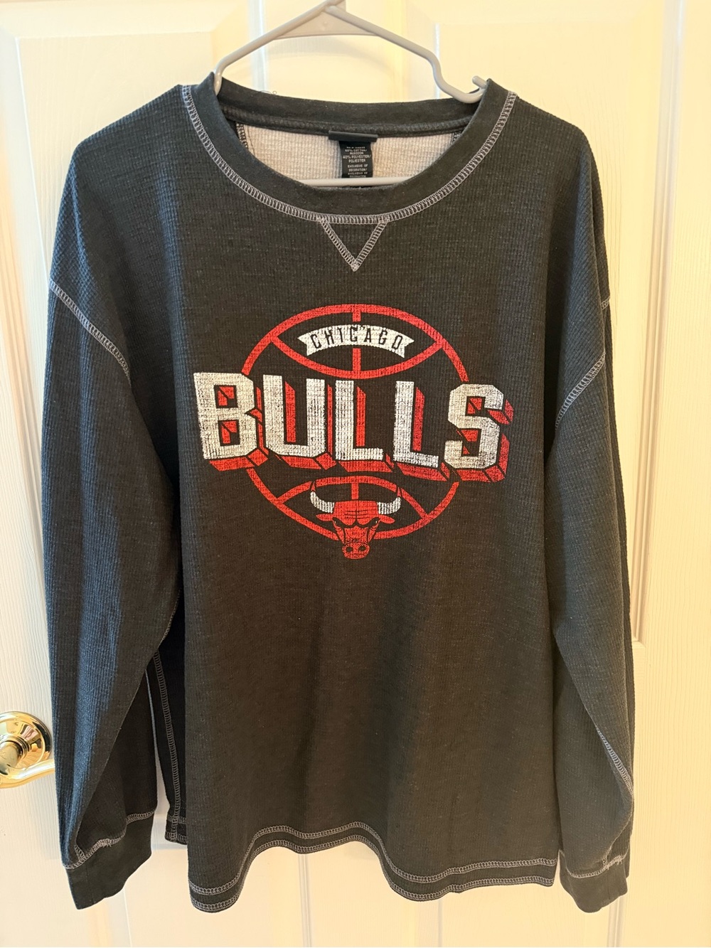 NBA Chicago Bulls Black Long Sleeve Thermal Tee with Red and White Logo